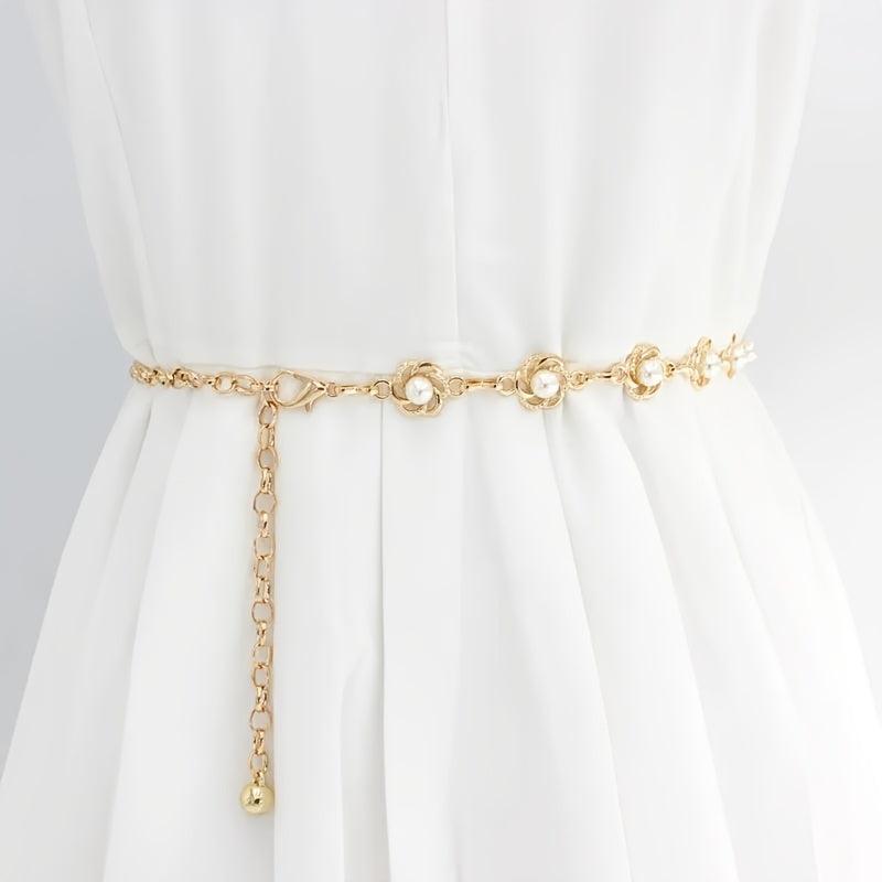 Faux Pearl Chain Decorative Dress Skirt Thin Belt