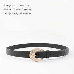 Rhinestone Buckle Belt Thin PU Leather Casual Dress Girdle For Women