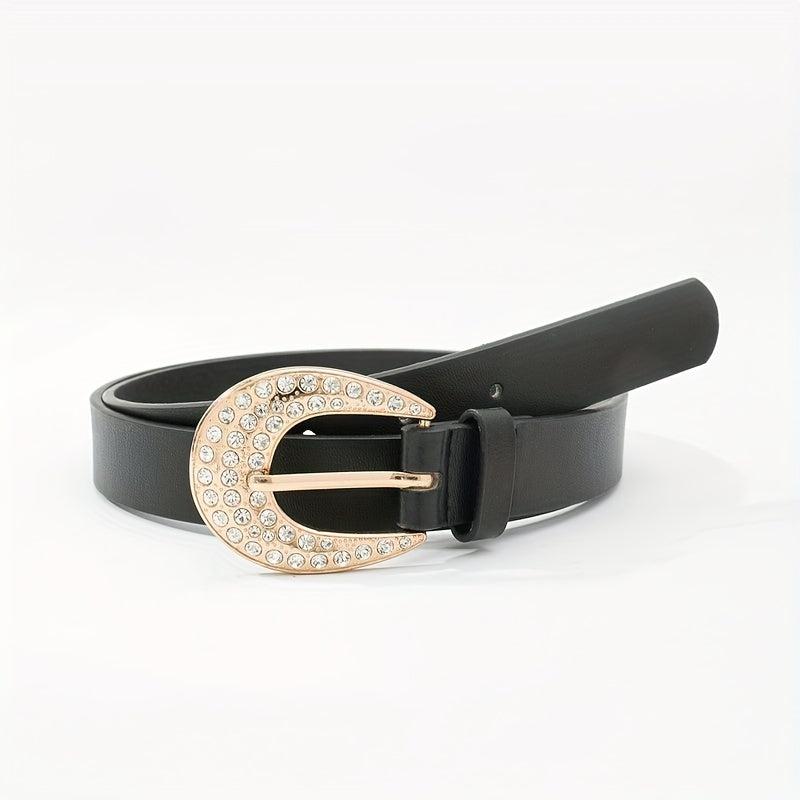 Rhinestone Buckle Belt Thin PU Leather Casual Dress Girdle For Women