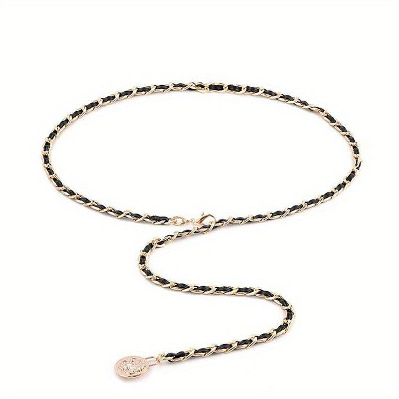 Layered Metal Waist Chain Coin Pendant Waistband for Women