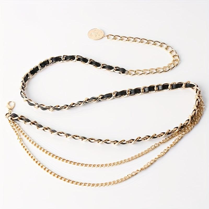 Layered Metal Waist Chain Coin Pendant Waistband for Women