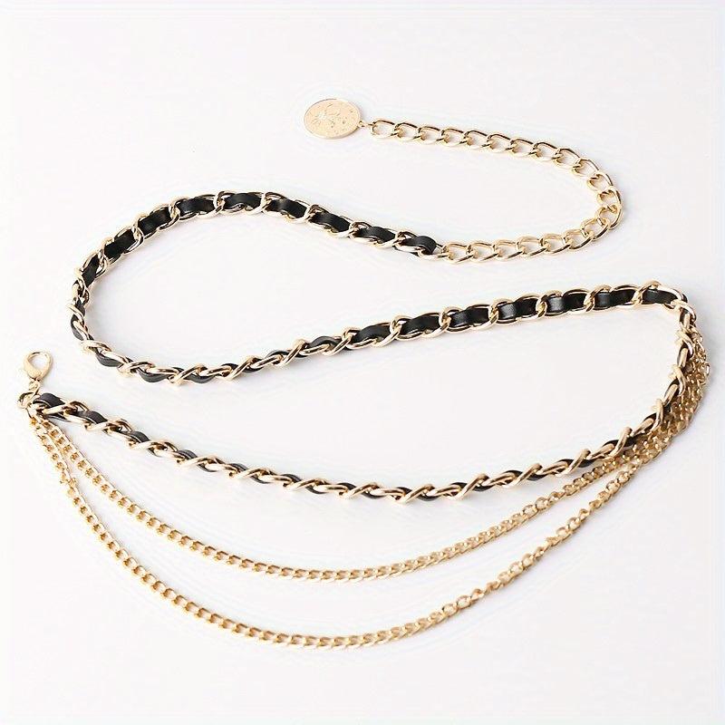 Layered Metal Waist Chain Coin Pendant Waistband for Women