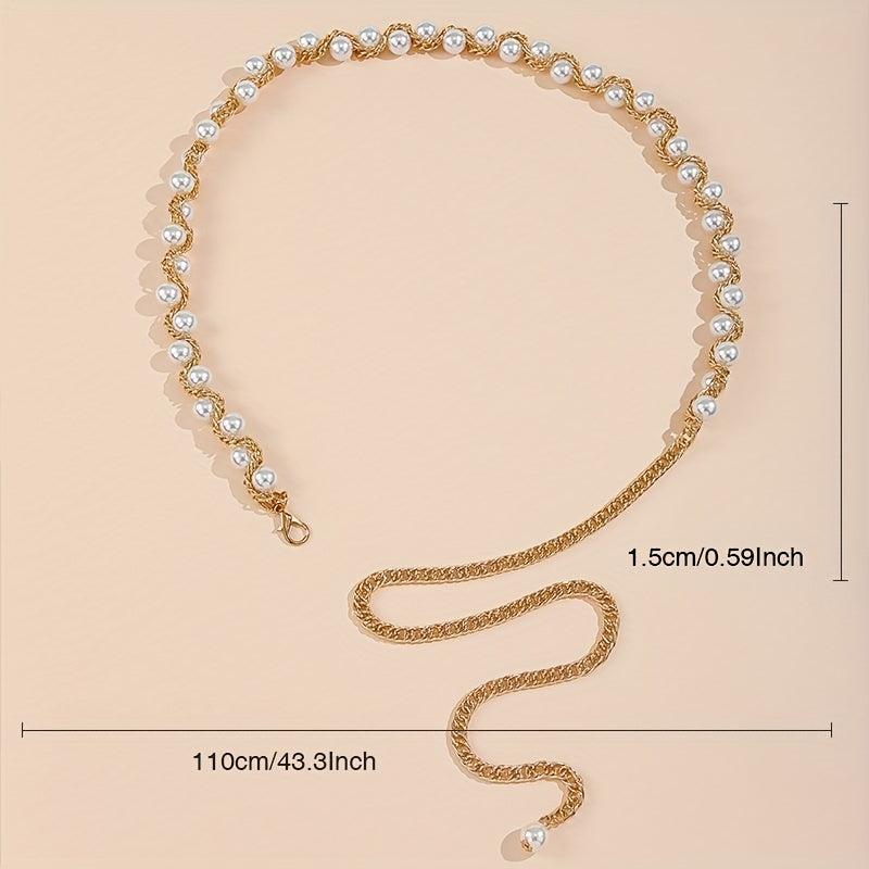 Faux Pearl Waist Chain Tassel Girdle for Women