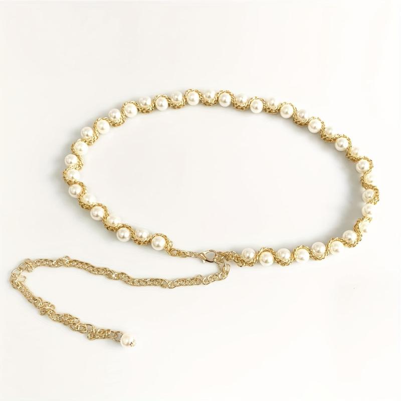 Faux Pearl Waist Chain Tassel Girdle for Women