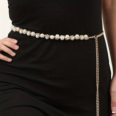 Faux Pearl Waist Chain Tassel Girdle for Women