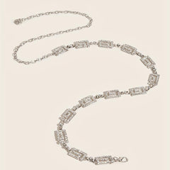 Sparkly Rhinestone Geometric Waist Chain with Flower Pendant