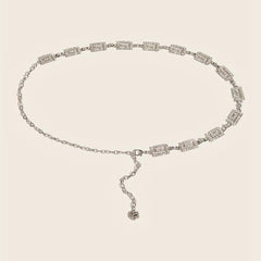 Sparkly Rhinestone Geometric Waist Chain with Flower Pendant