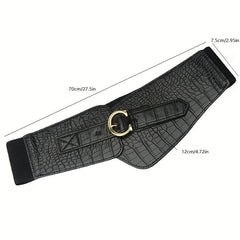 Stone Pattern Embossed PU Belt C Buckle Wide Belt Vintage Dress Coat