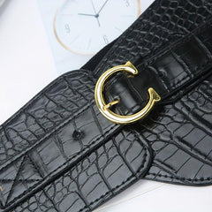 Stone Pattern Embossed PU Belt C Buckle Wide Belt Vintage Dress Coat
