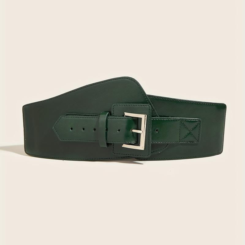 Vintage PU Belt Square Pin Buckle Classic Elastic Wide Waistband