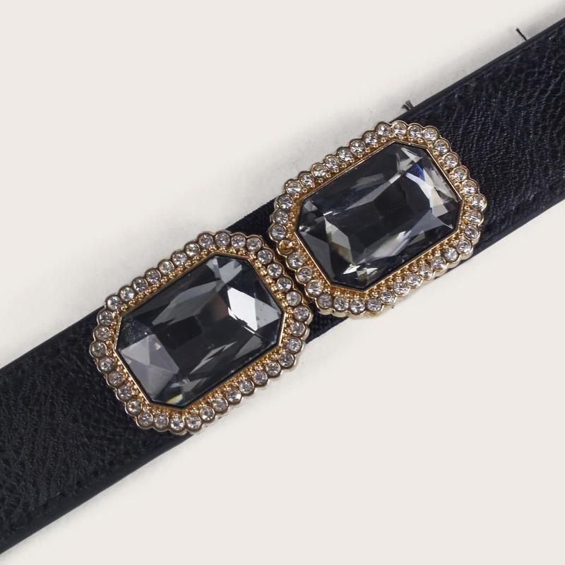 Square Crystal Buckle Belt Elastic Thin Girdle Waistband Women Coat Dress Belts