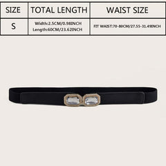 Square Crystal Buckle Belt Elastic Thin Girdle Waistband Women Coat Dress Belts