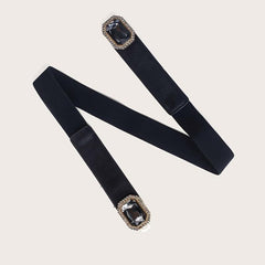 Square Crystal Buckle Belt Elastic Thin Girdle Waistband Women Coat Dress Belts