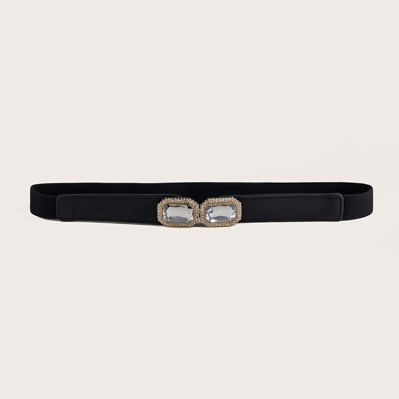 Square Crystal Buckle Belt Elastic Thin Girdle Waistband Women Coat Dress Belts