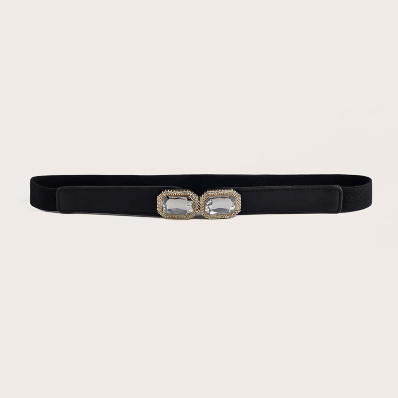 Square Crystal Buckle Belt Elastic Thin Girdle Waistband Women Coat Dress Belts