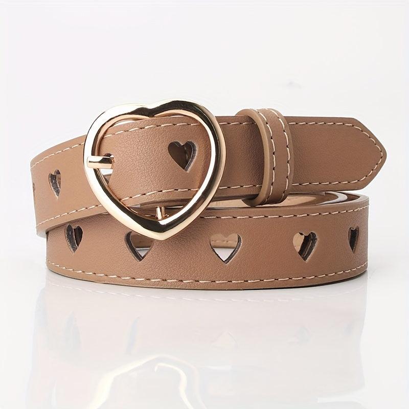 Heart Hollow Out Belt Solid Heart Pin Buckle PU Waistband for Women