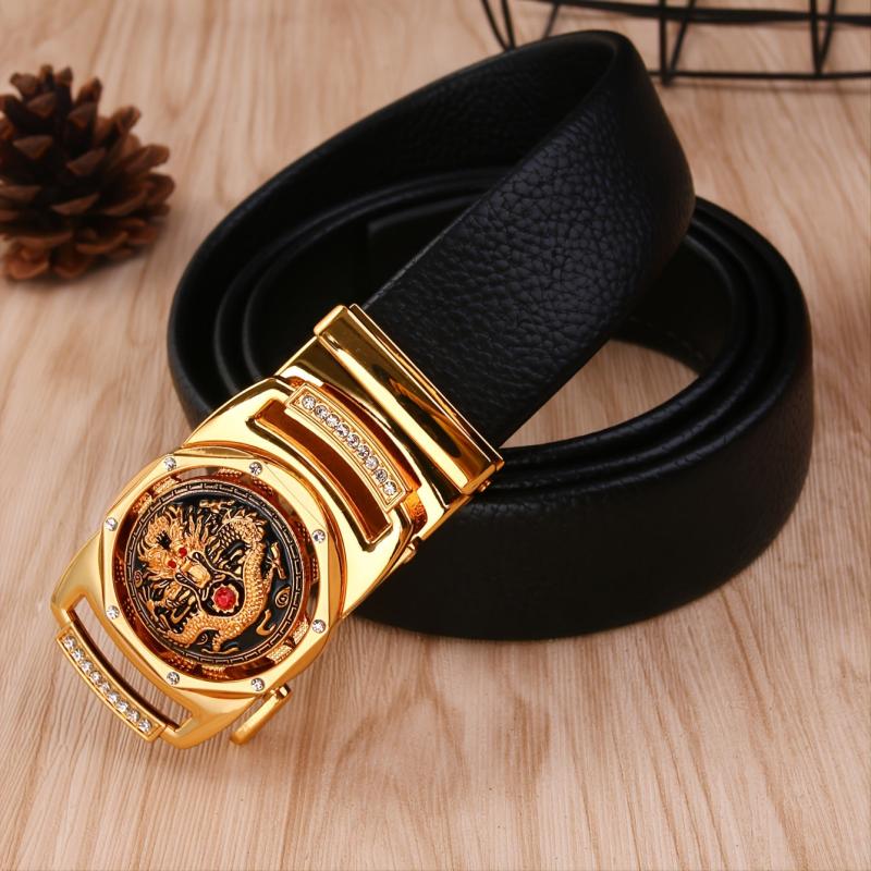 Men's Leather Litchi Pattern Automatic Buckle Belt