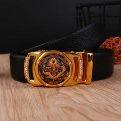 Men's Leather Litchi Pattern Automatic Buckle Belt