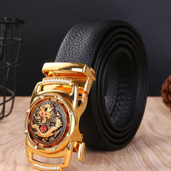 Men's Leather Litchi Pattern Automatic Buckle Belt
