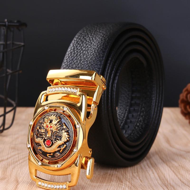 Men's Leather Litchi Pattern Automatic Buckle Belt