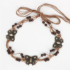 Boho Rhinestone Butterfly Belt Vintage Beaded Braided Sash Belt