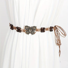 Boho Rhinestone Butterfly Belt Vintage Beaded Braided Sash Belt