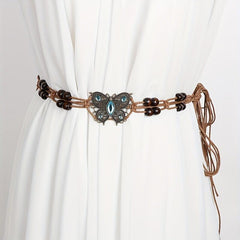 Boho Rhinestone Butterfly Belt Vintage Beaded Braided Sash Belt