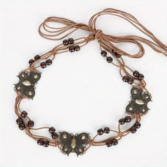 Boho Rhinestone Butterfly Belt Vintage Beaded Braided Sash Belt