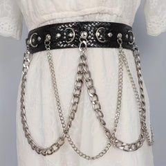 Double Layer Belt PU Leather Rivet Wide Belt Dress Coat Girdle