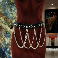 Double Layer Belt PU Leather Rivet Wide Belt Dress Coat Girdle