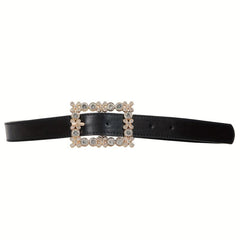Square Rhinestone Hollow Out Buckle Wide Belt for Women