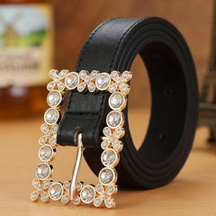Square Rhinestone Hollow Out Buckle Wide Belt for Women