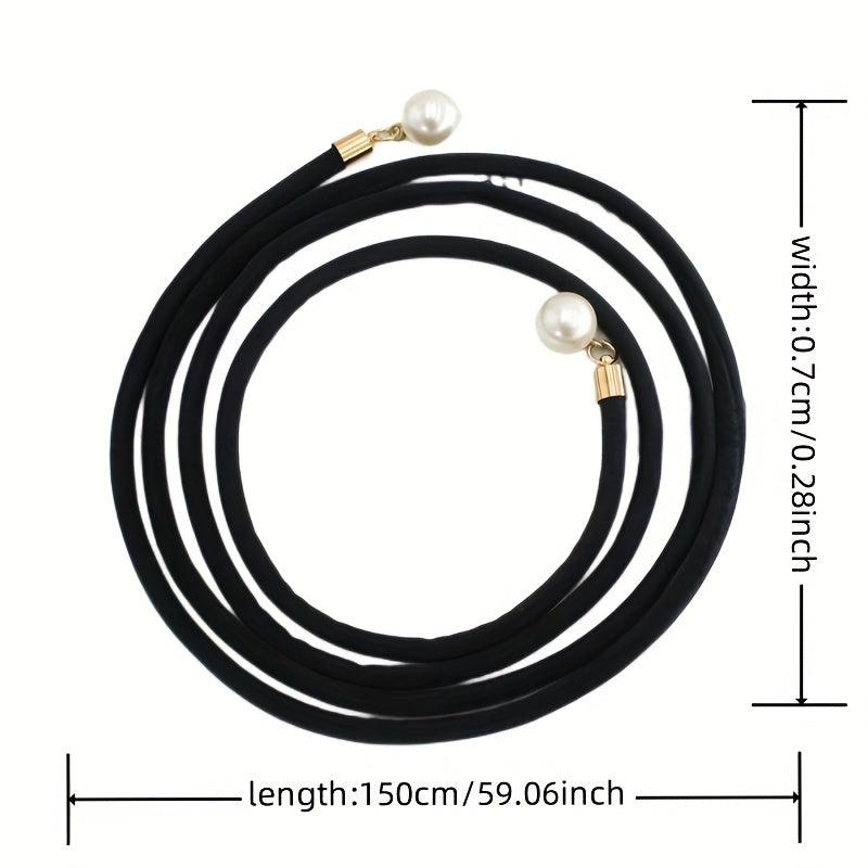 Faux Pearl Pendant Sash Belt Velvet Cloth Knotted Thin Belt