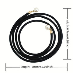Faux Pearl Pendant Sash Belt Velvet Cloth Knotted Thin Belt