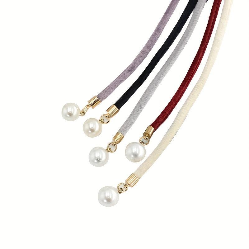 Faux Pearl Pendant Sash Belt Velvet Cloth Knotted Thin Belt