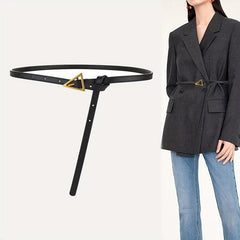 Thin Knot Belt Triangle Pin Buckle PU Waistband French Style Coat Girdle