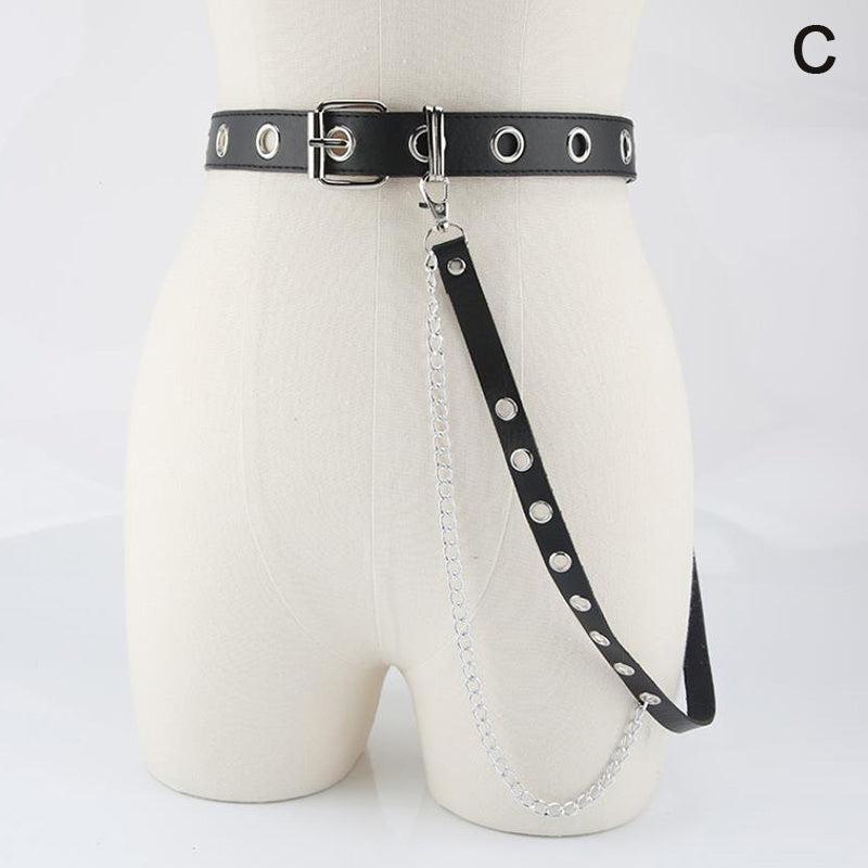 Women Chain Strap Belt Gothic Adjustable Pu Leather Belt Women Punk