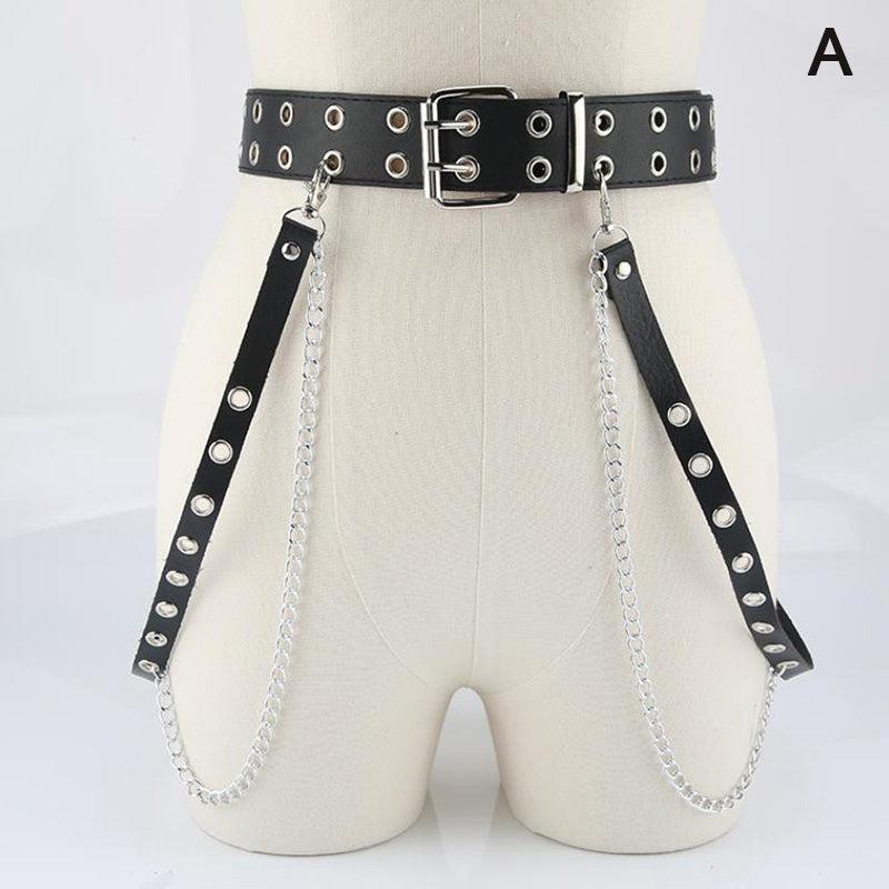 Women Chain Strap Belt Gothic Adjustable Pu Leather Belt Women Punk