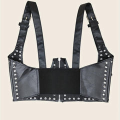 Punk Rivet Zipper Body Harness Corset Belt PU Leather Underbust Waistband