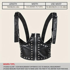 Punk Rivet Zipper Body Harness Corset Belt PU Leather Underbust Waistband