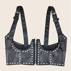 Punk Rivet Zipper Body Harness Corset Belt PU Leather Underbust Waistband