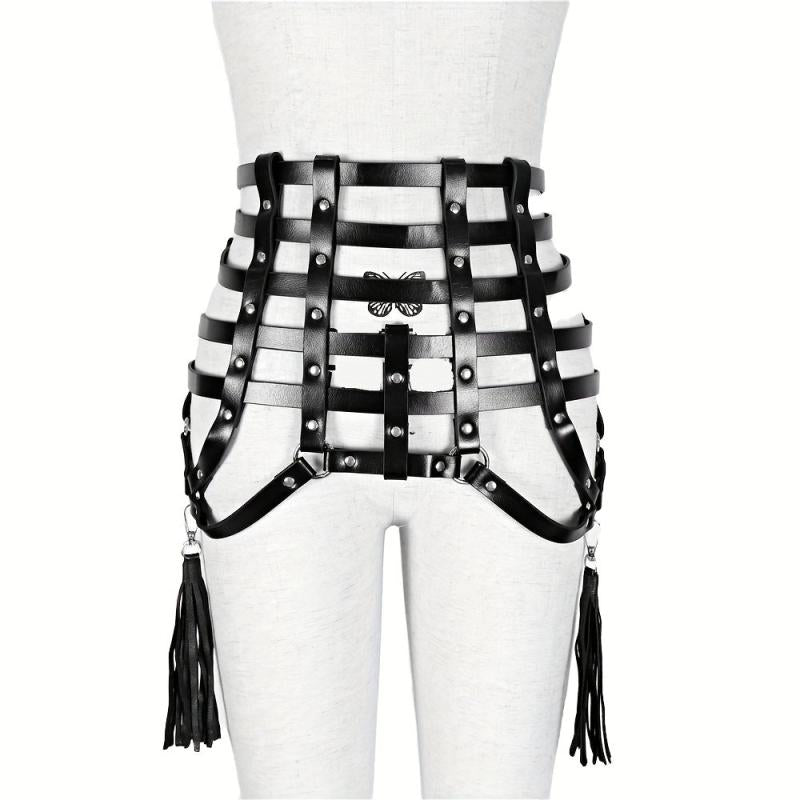 Gothic Tassel Harness Belt PU Leather Waistband for Women