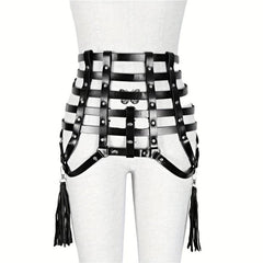 Gothic Tassel Harness Belt PU Leather Waistband for Women