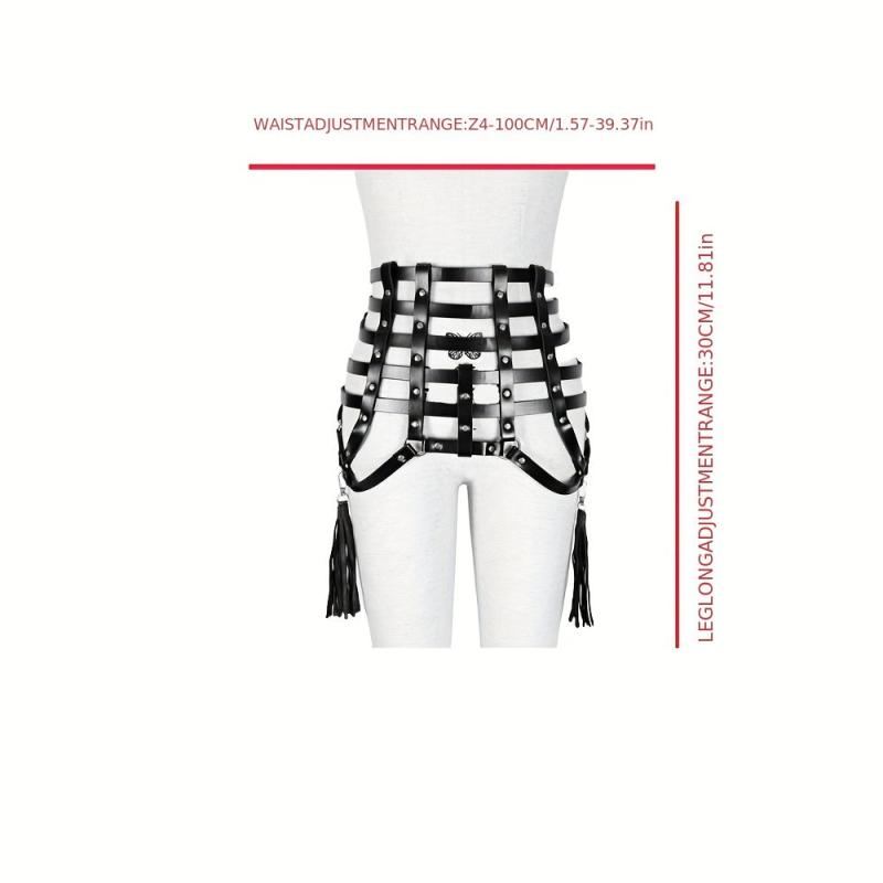 Gothic Tassel Harness Belt PU Leather Waistband for Women