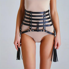 Gothic Tassel Harness Belt PU Leather Waistband for Women