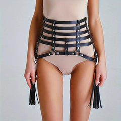 Gothic Tassel Harness Belt PU Leather Waistband for Women