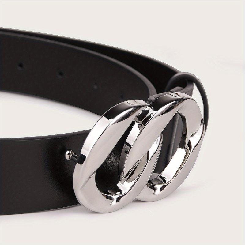 Geometric Double Ring Buckle Belt Stylish Solid PU Leather Belt Girdle