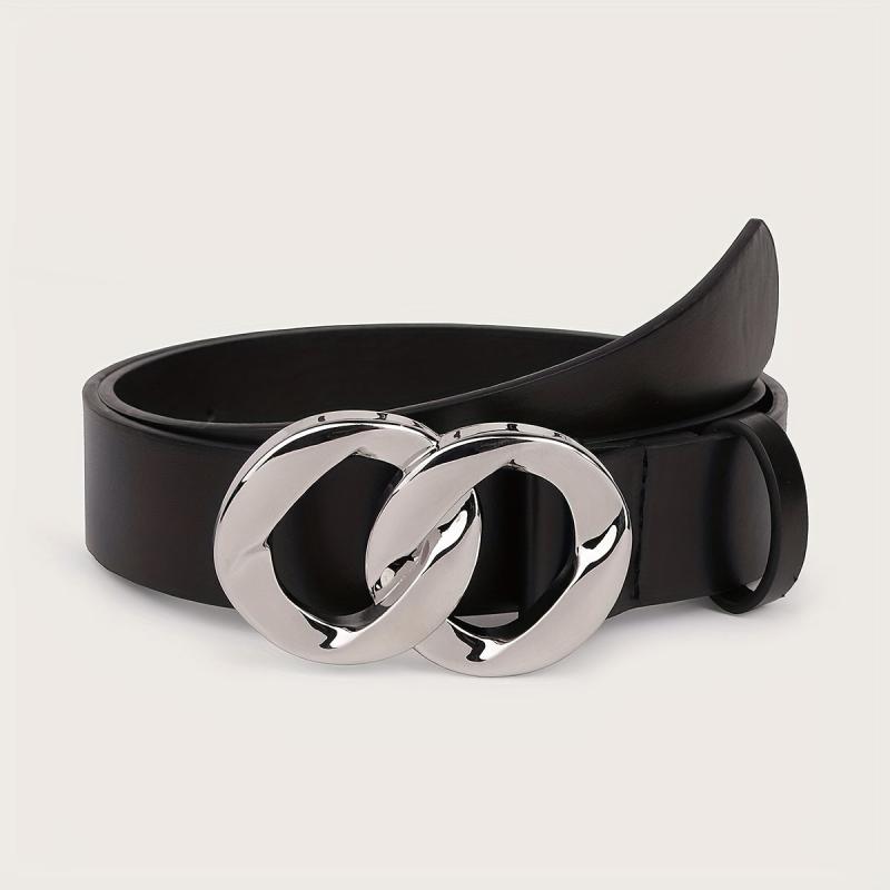 Geometric Double Ring Buckle Belt Stylish Solid PU Leather Belt Girdle