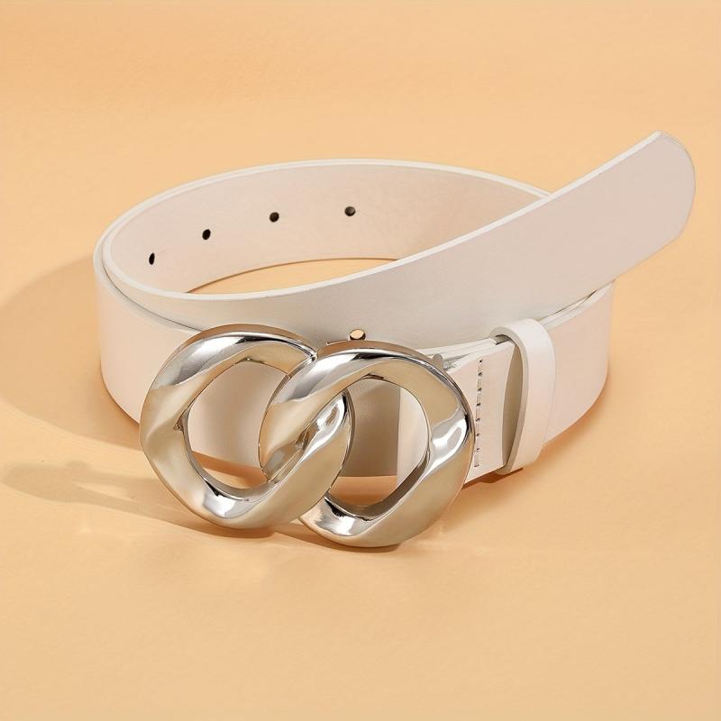 Geometric Double Ring Buckle Belt Stylish Solid PU Leather Belt Girdle