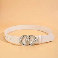 Geometric Double Ring Buckle Belt Stylish Solid PU Leather Belt Girdle